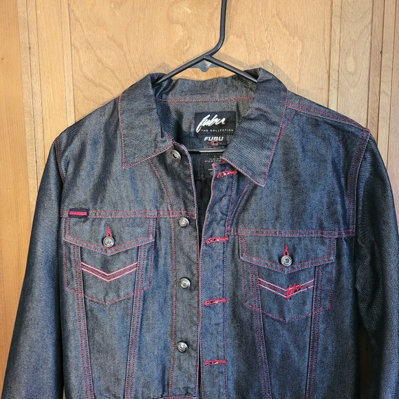 FUBU Dark Blue Denim Cropped Jean Jacket, L - Picture 2 of 8
